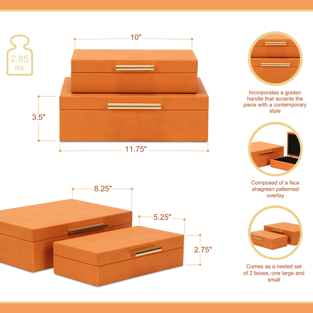 5824-2OR - Lusan Orange Shagreen Boxes