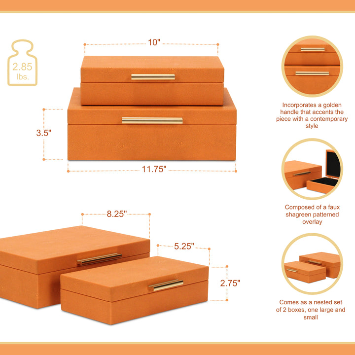 5824-2OR - Lusan Orange Shagreen Boxes