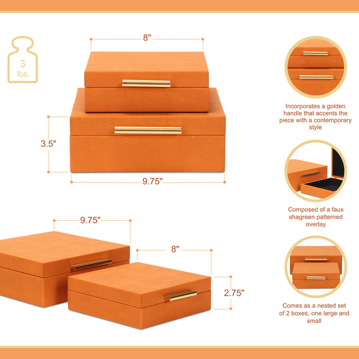 5825-2OR - Lusan Orange Shagreen Boxes