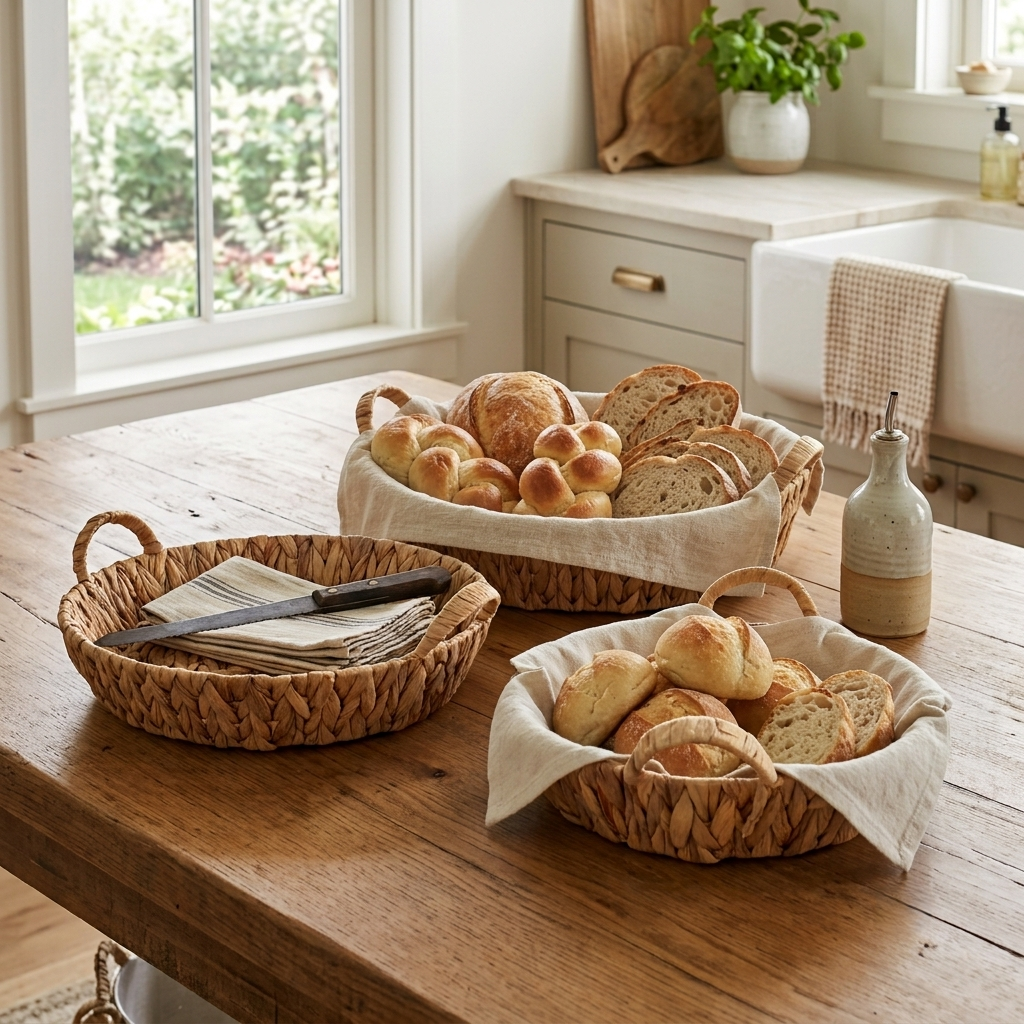 5827-3 - Laelia Set of 3 Round Water Hyacinth Handled Basket Trays