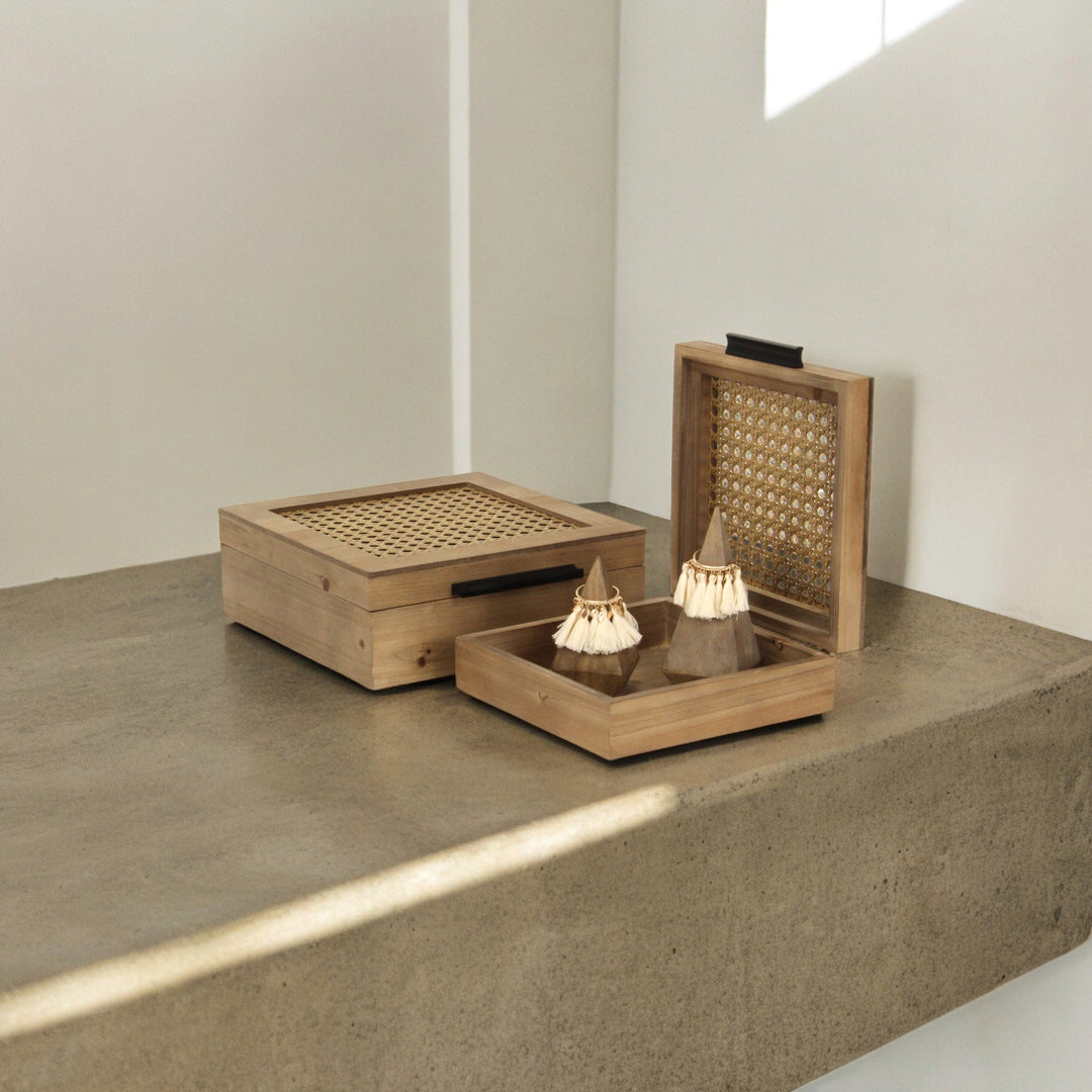 6049-2SQ - Baskura Rattan & Wood Box Set