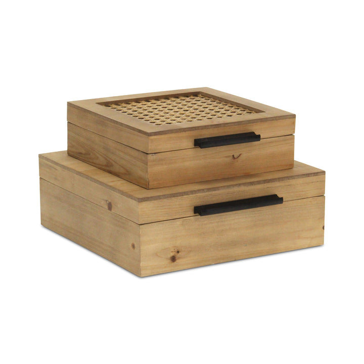 6049-2SQ - Baskura Rattan & Wood Box Set