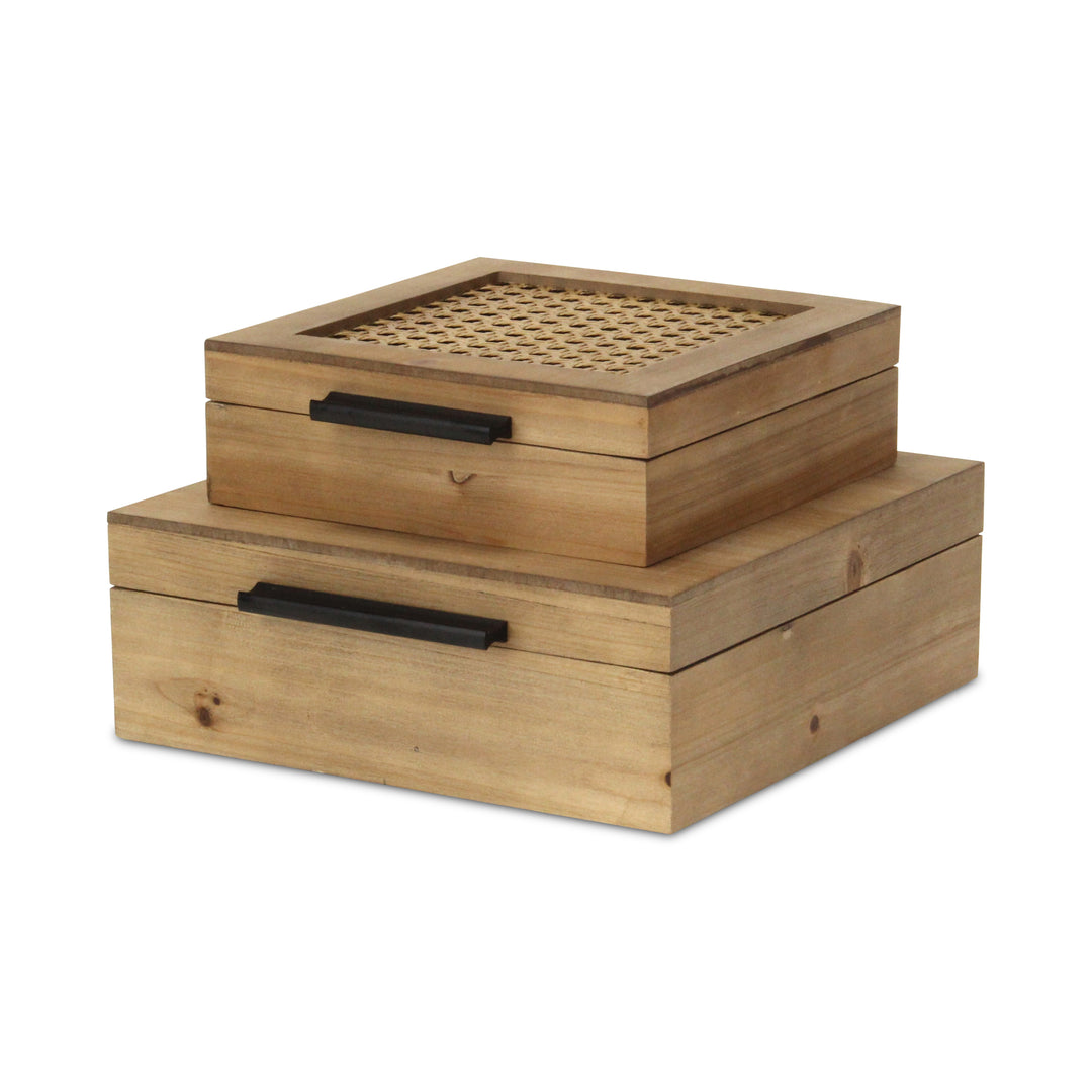 6049-2SQ - Baskura Rattan & Wood Box Set