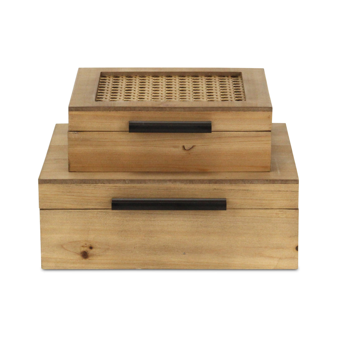 6049-2SQ - Baskura Rattan & Wood Box Set