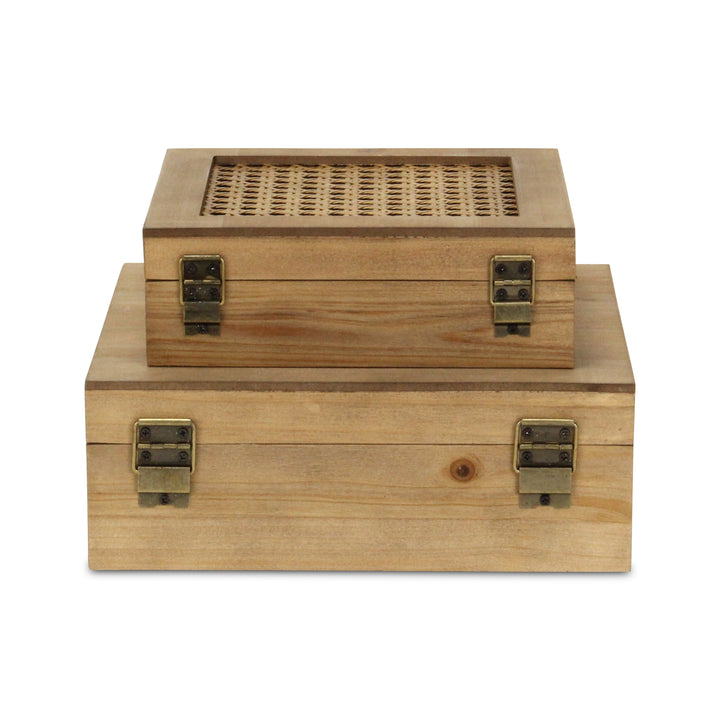 6049-2SQ - Baskura Rattan & Wood Box Set