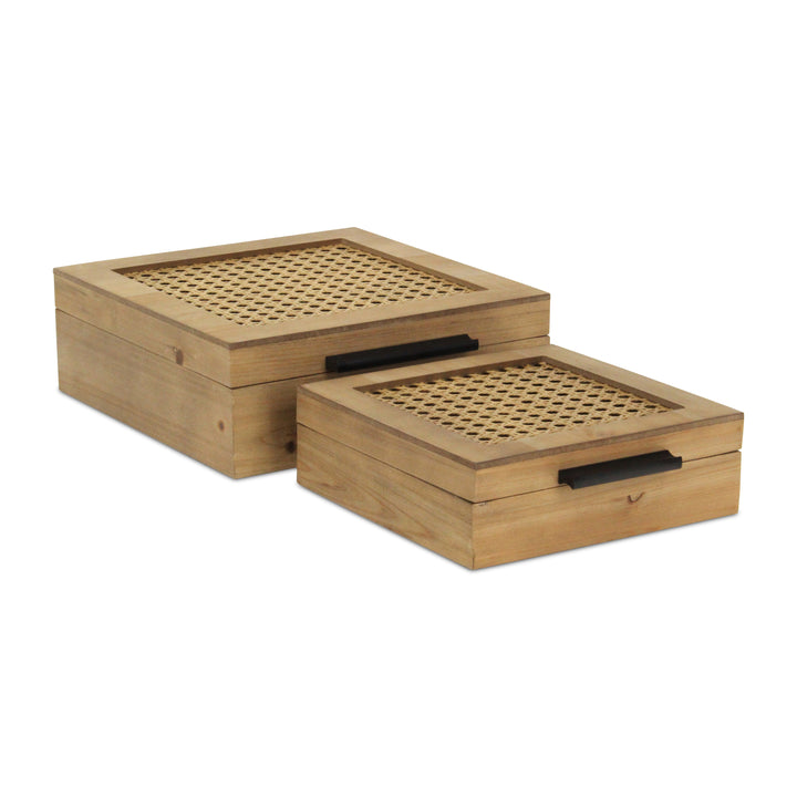 6049-2SQ - Baskura Rattan & Wood Box Set