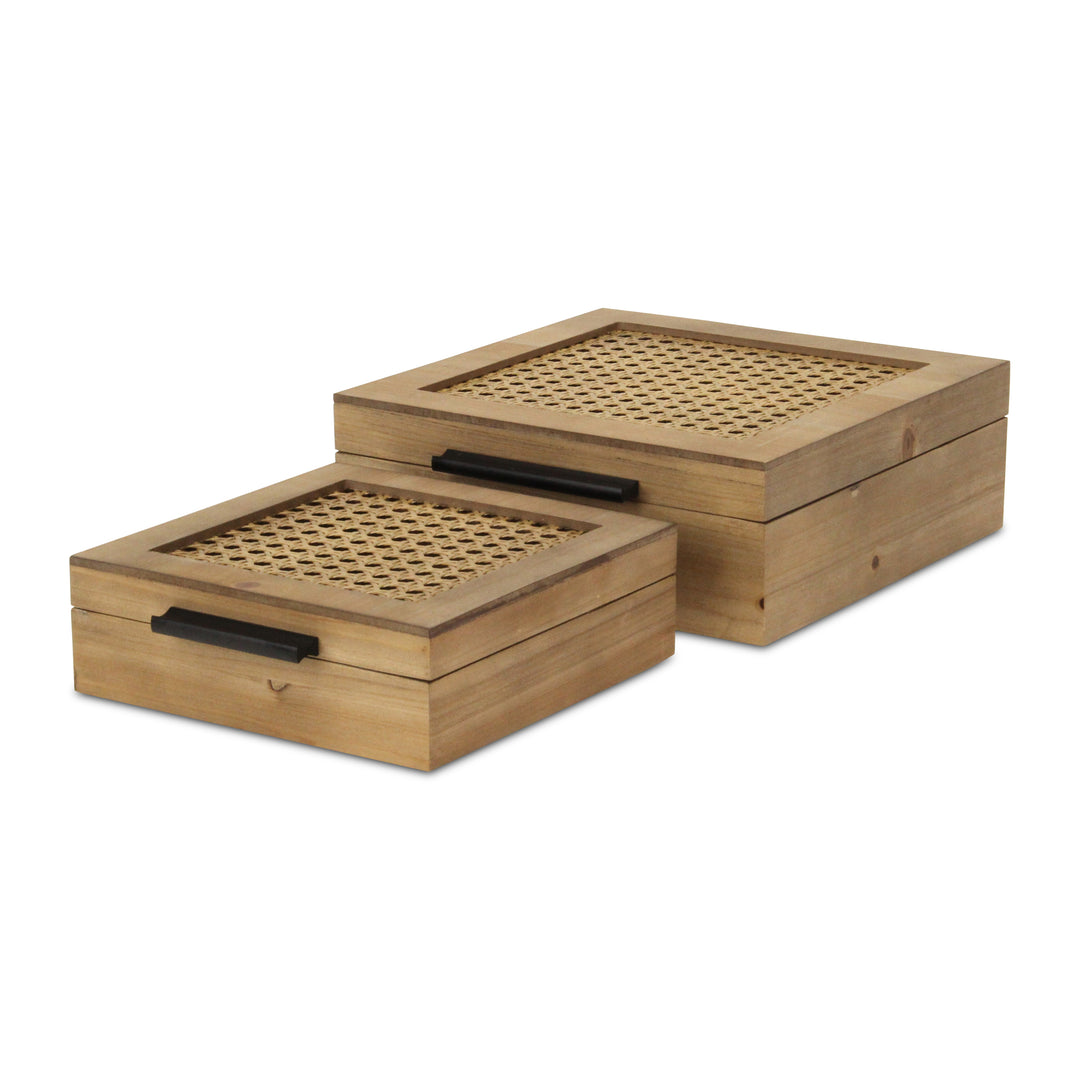 6049-2SQ - Baskura Rattan & Wood Box Set