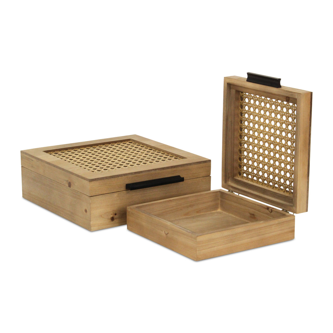 6049-2SQ - Baskura Rattan & Wood Box Set