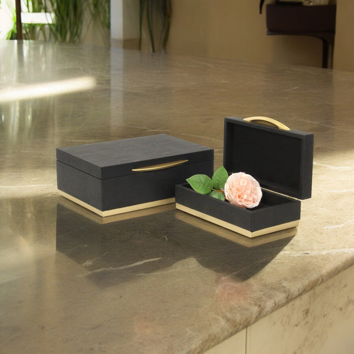 6054-2BK - Zynova Rectangle Shagreen Boxes - Black