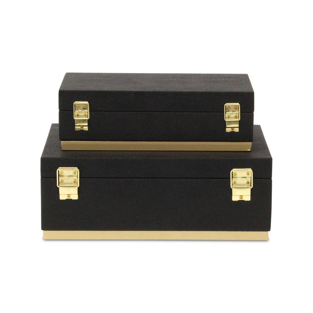 6054-2BK - Zynova Rectangle Shagreen Boxes - Black