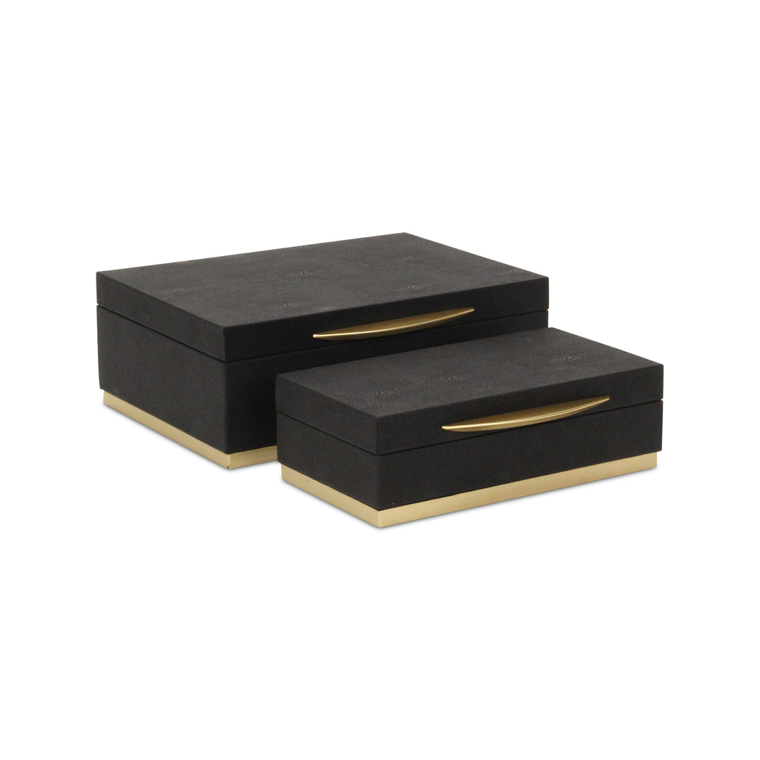 6054-2BK - Zynova Rectangle Shagreen Boxes - Black