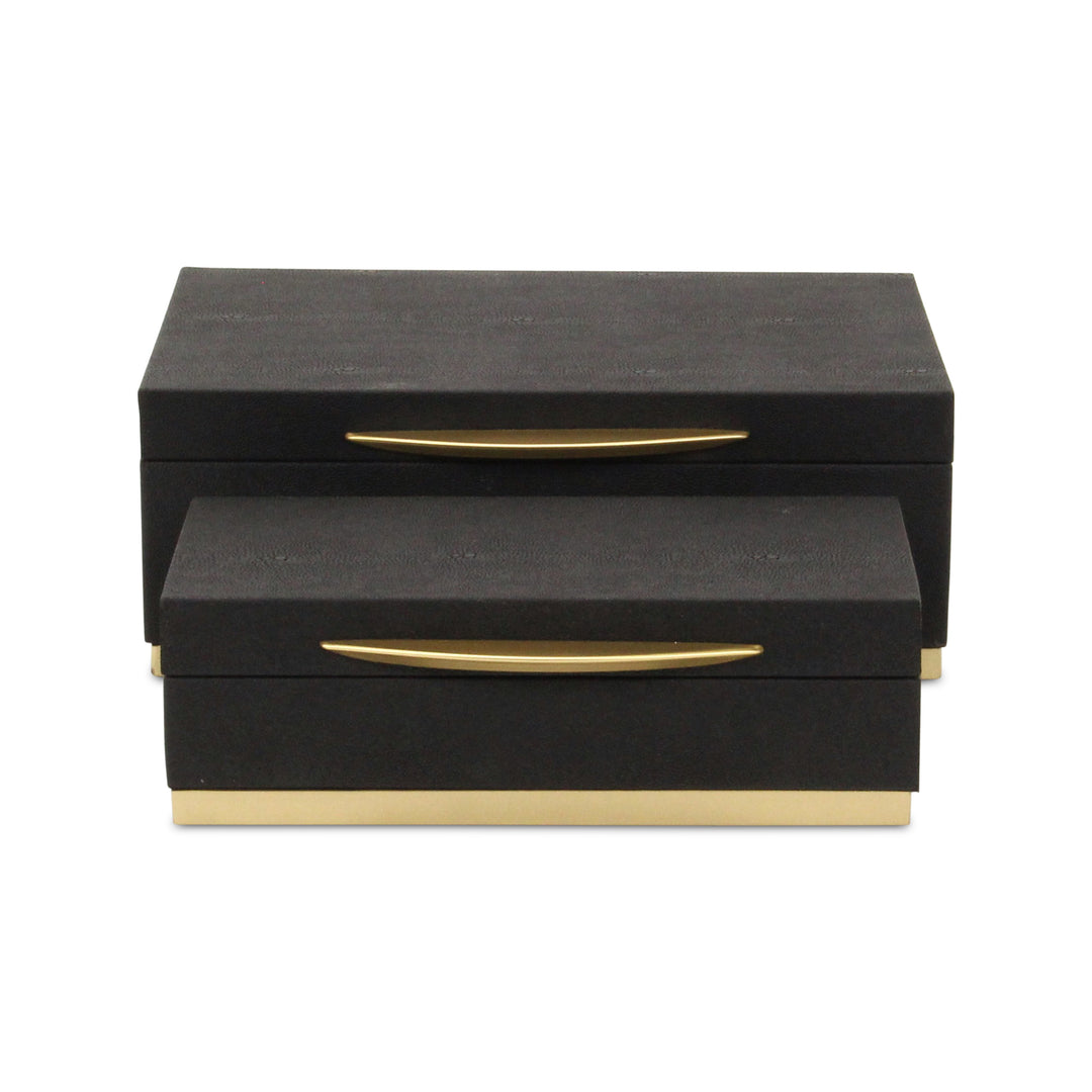 6054-2BK - Zynova Rectangle Shagreen Boxes - Black