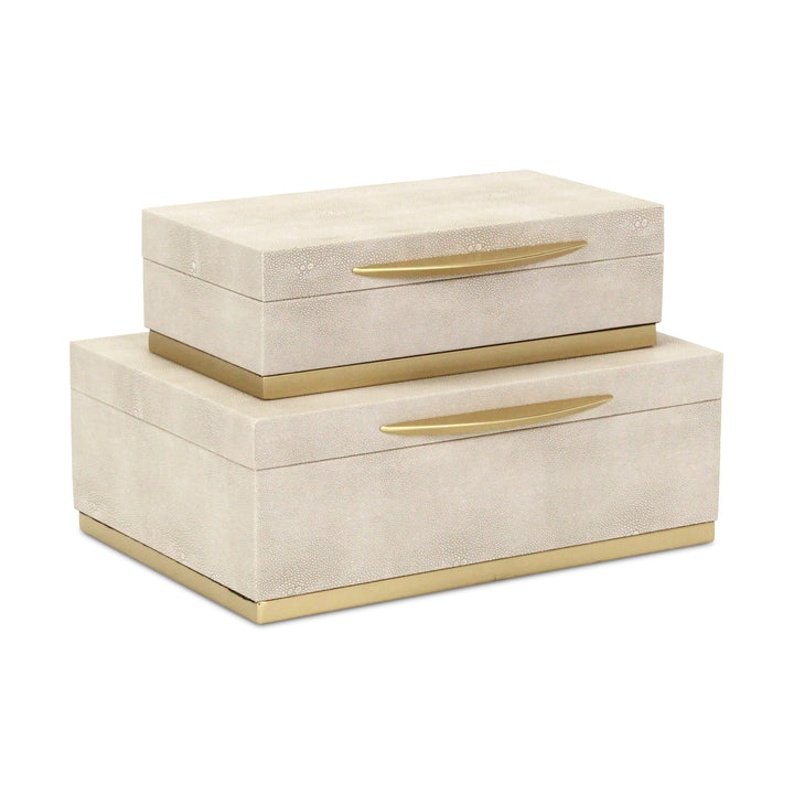 6054-2CR - Zynova Rectangle Shagreen Boxes - Cream