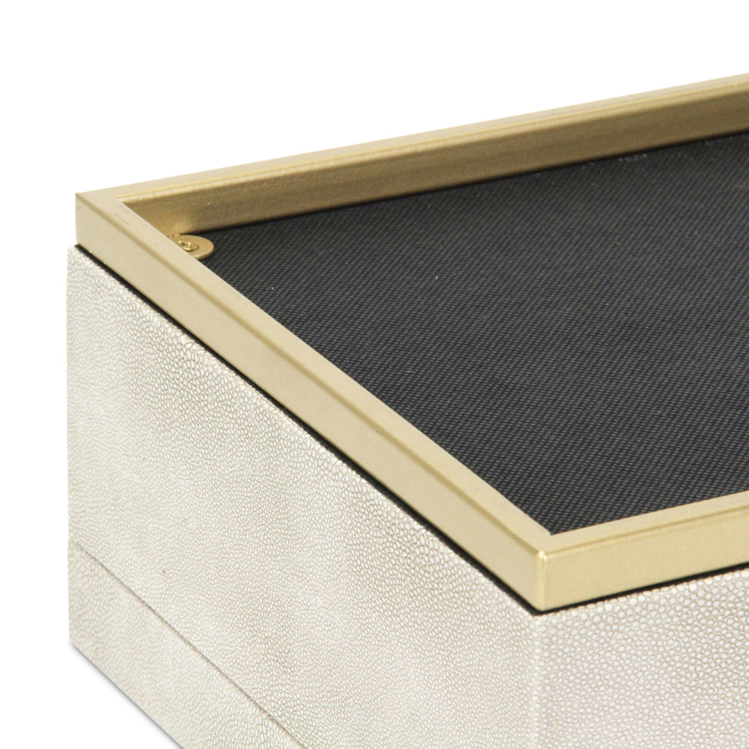 6054-2CR - Zynova Rectangle Shagreen Boxes - Cream