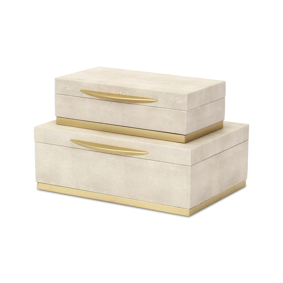 6054-2CR - Zynova Rectangle Shagreen Boxes - Cream