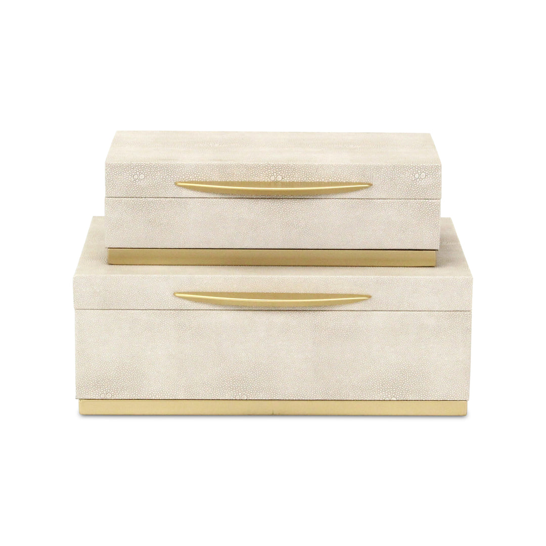 6054-2CR - Zynova Rectangle Shagreen Boxes - Cream