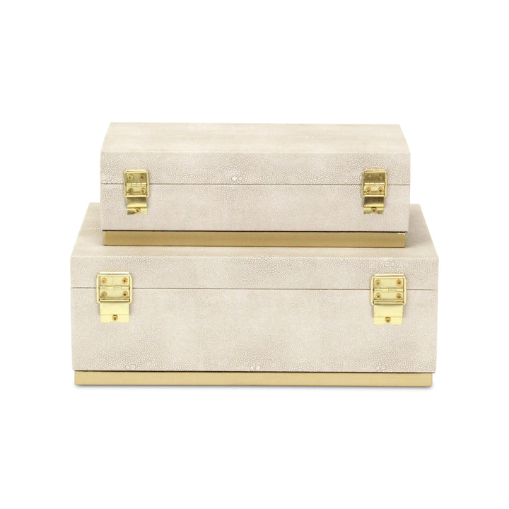 6054-2CR - Zynova Rectangle Shagreen Boxes - Cream