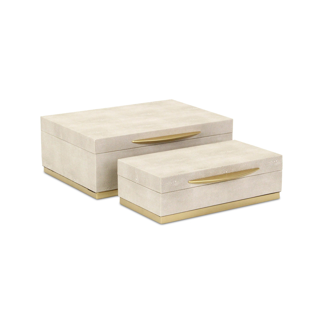 6054-2CR - Zynova Rectangle Shagreen Boxes - Cream