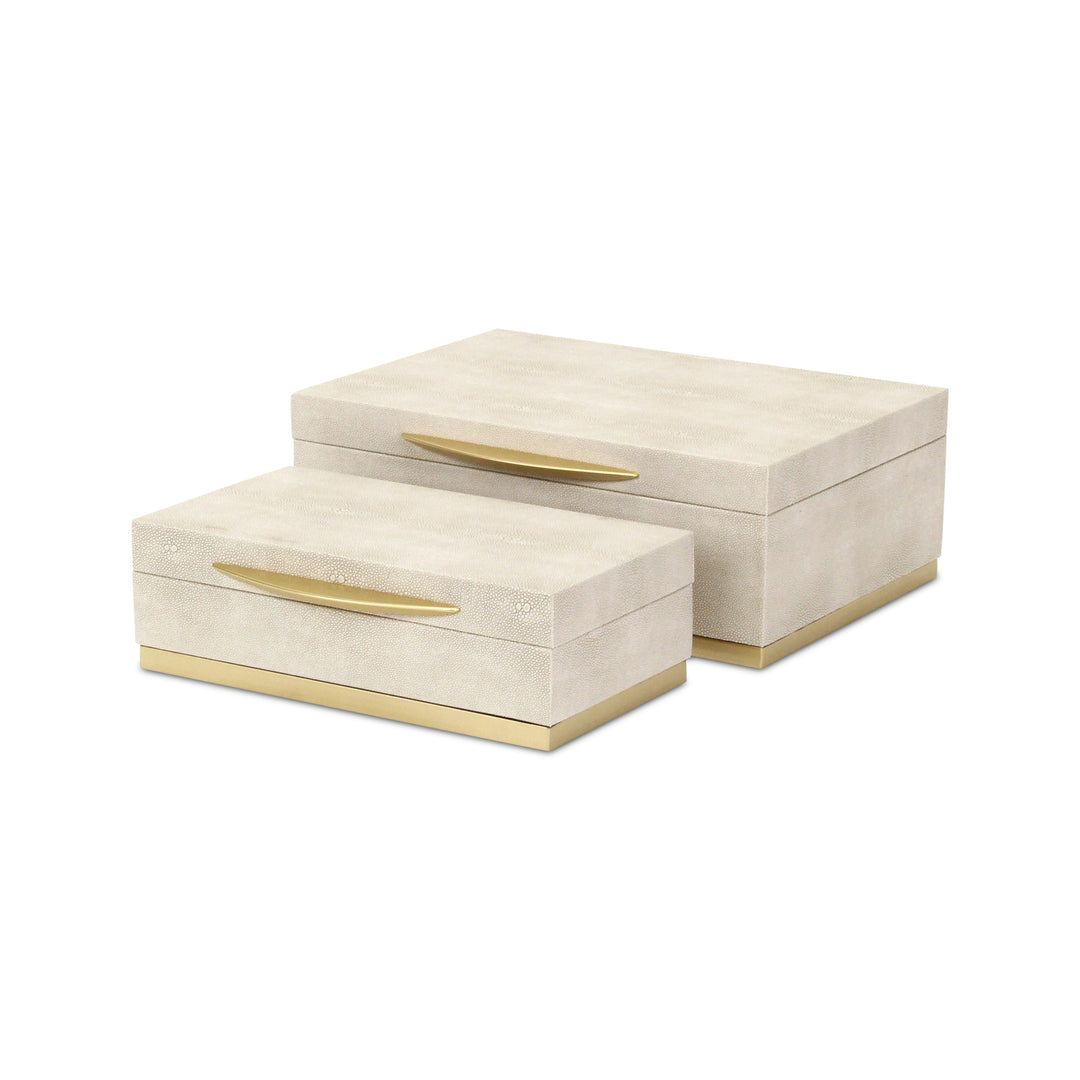 6054-2CR - Zynova Rectangle Shagreen Boxes - Cream