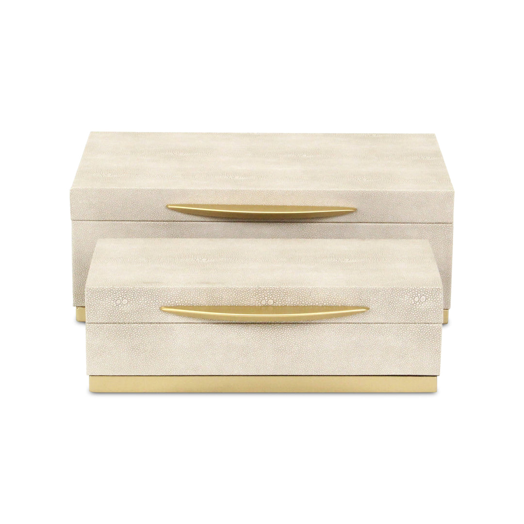 6054-2CR - Zynova Rectangle Shagreen Boxes - Cream