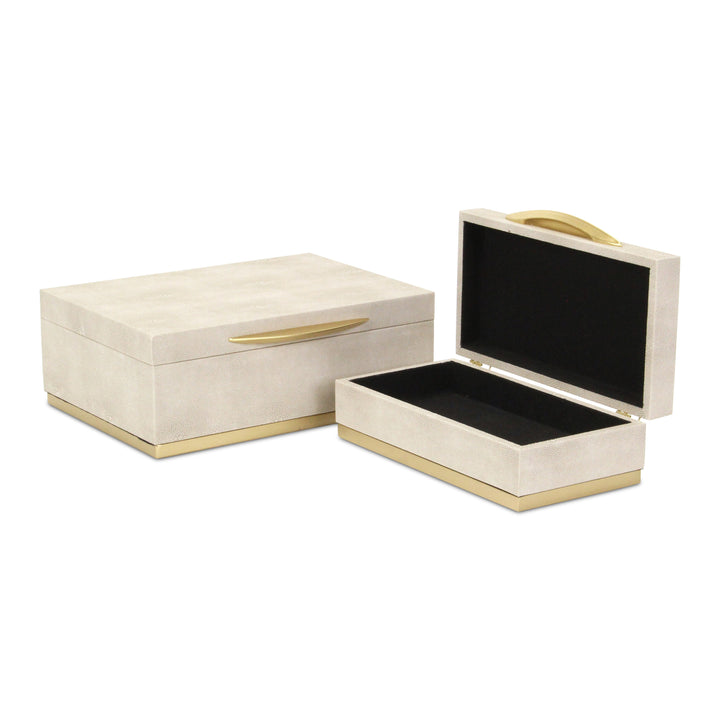 6054-2CR - Zynova Rectangle Shagreen Boxes - Cream