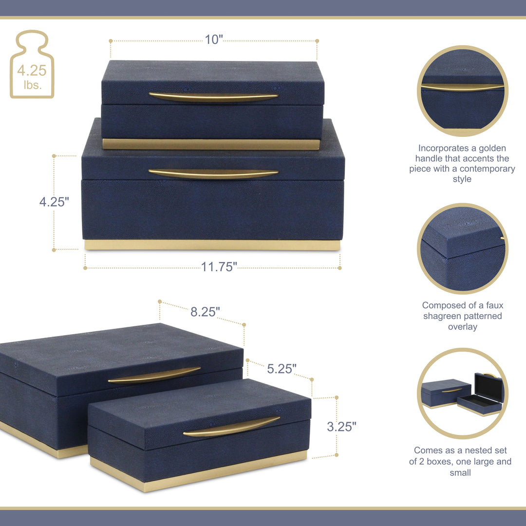 6054-2 - Zynova Rectangle Shagreen Boxes