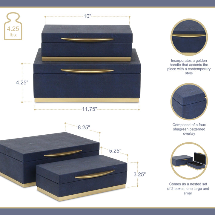 6054-2 - Zynova Rectangle Shagreen Boxes