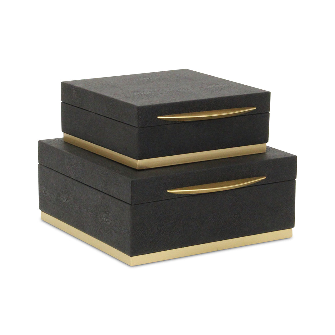 6055-2BK - Zynova Square Shagreen Boxes - Black