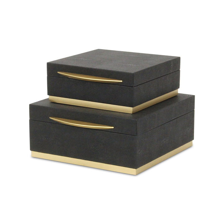 6055-2BK - Zynova Square Shagreen Boxes - Black