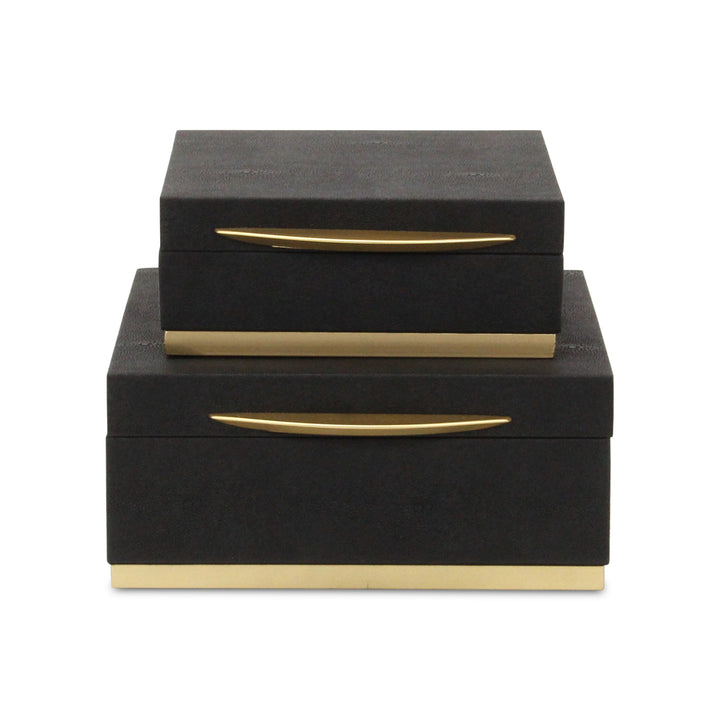 6055-2BK - Zynova Square Shagreen Boxes - Black