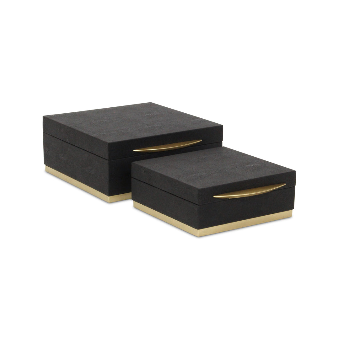 6055-2BK - Zynova Square Shagreen Boxes - Black