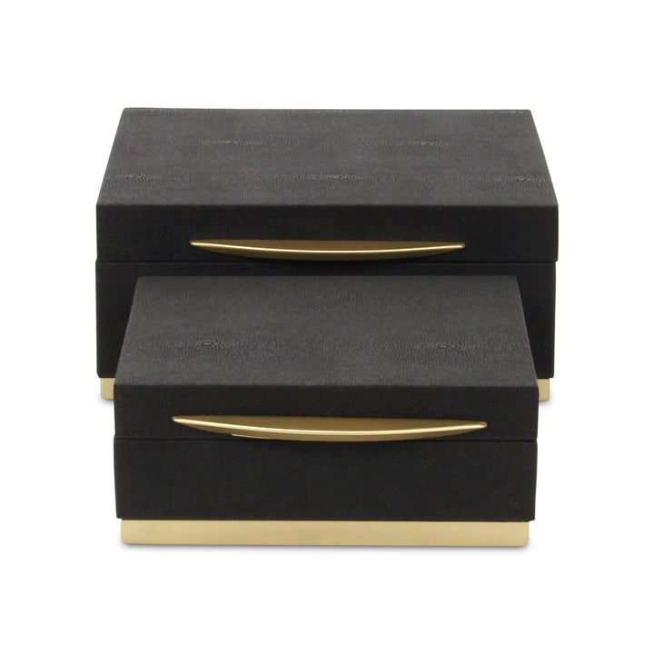 6055-2BK - Zynova Square Shagreen Boxes - Black