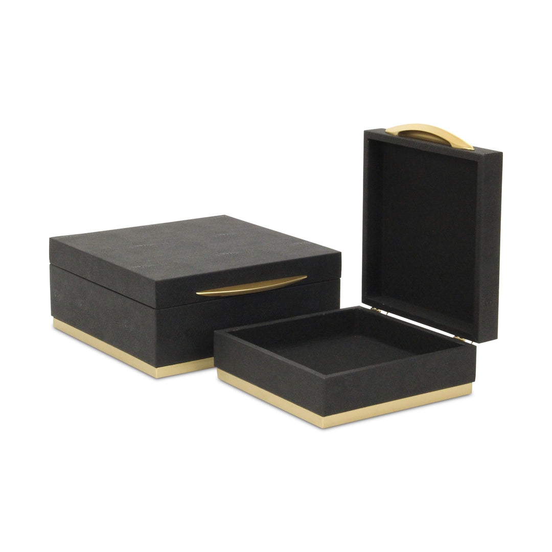 6055-2BK - Zynova Square Shagreen Boxes - Black