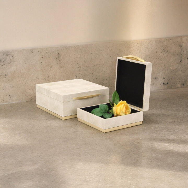 6055-2CR - Zynova Square Shagreen Boxes - Cream