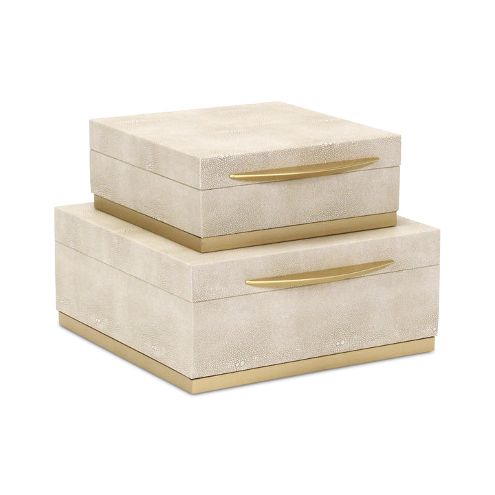 6055-2CR - Zynova Square Shagreen Boxes - Cream