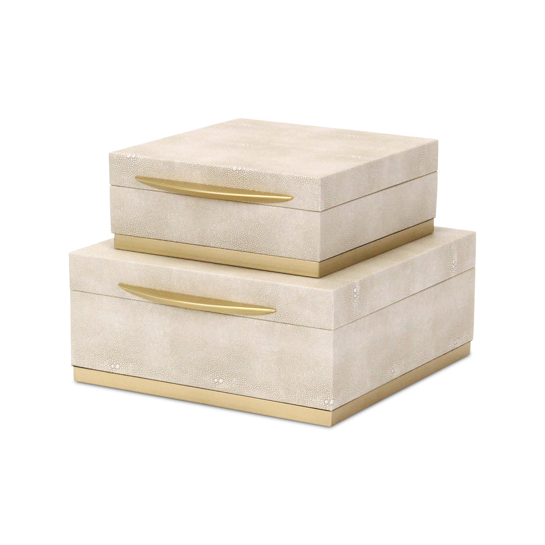 6055-2CR - Zynova Square Shagreen Boxes - Cream