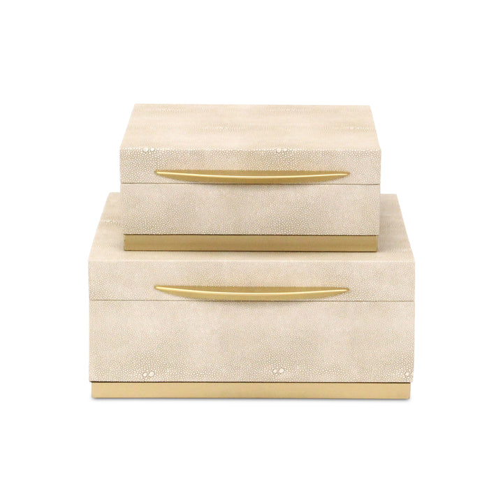 6055-2CR - Zynova Square Shagreen Boxes - Cream