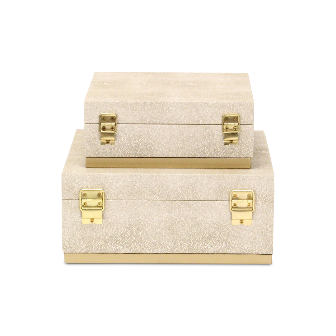 6055-2CR - Zynova Square Shagreen Boxes - Cream