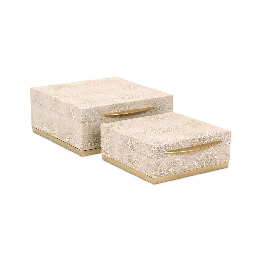 6055-2CR - Zynova Square Shagreen Boxes - Cream