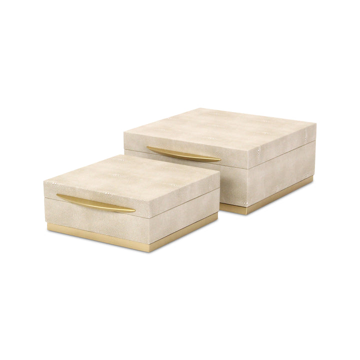 6055-2CR - Zynova Square Shagreen Boxes - Cream