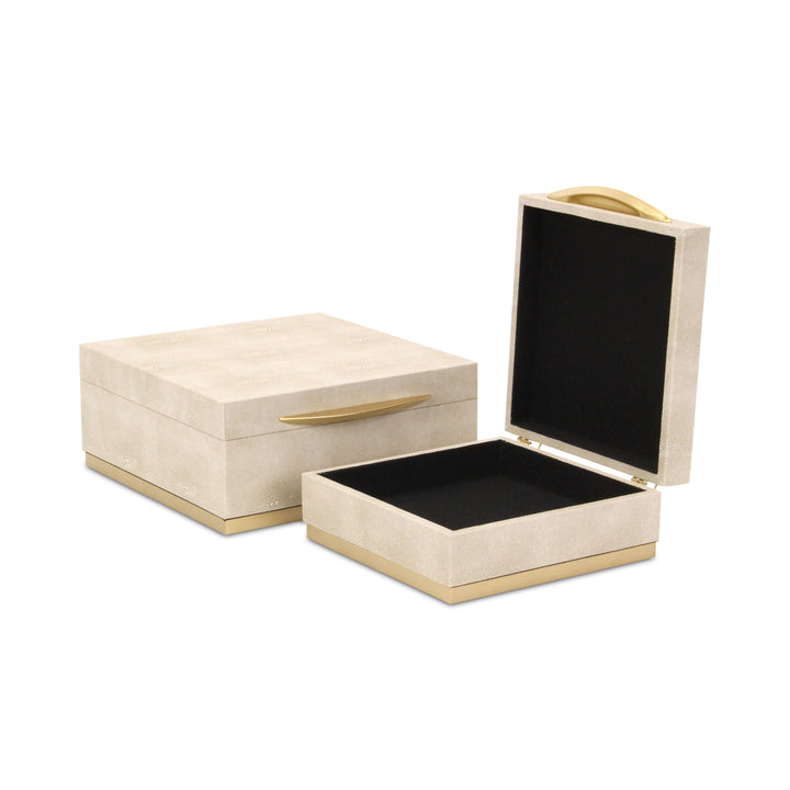 6055-2CR - Zynova Square Shagreen Boxes - Cream