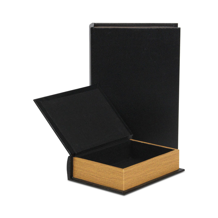 6079-2BK - Liniva Woven Pattern Book Boxes - Black