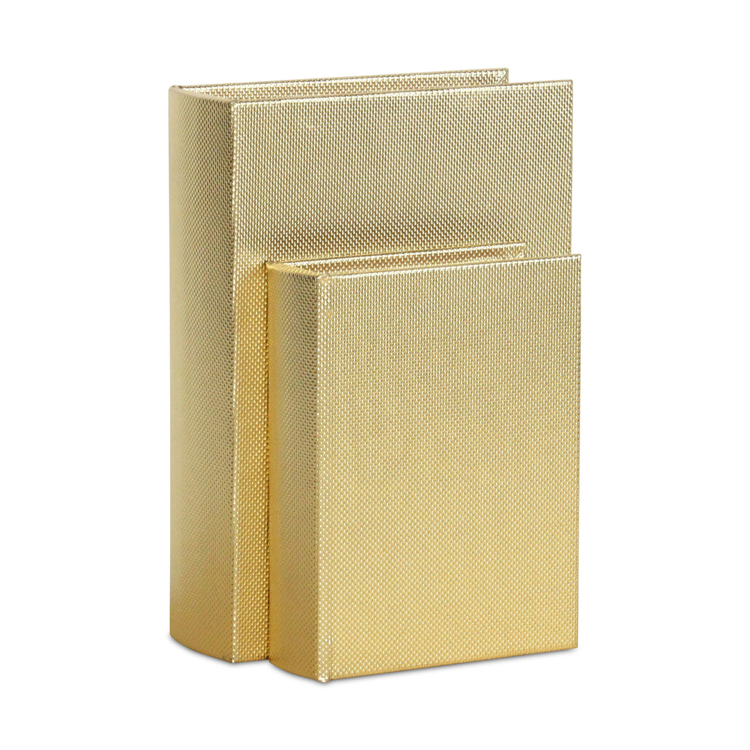 6079-2GD - Liniva Woven Pattern Book Boxes - Gold