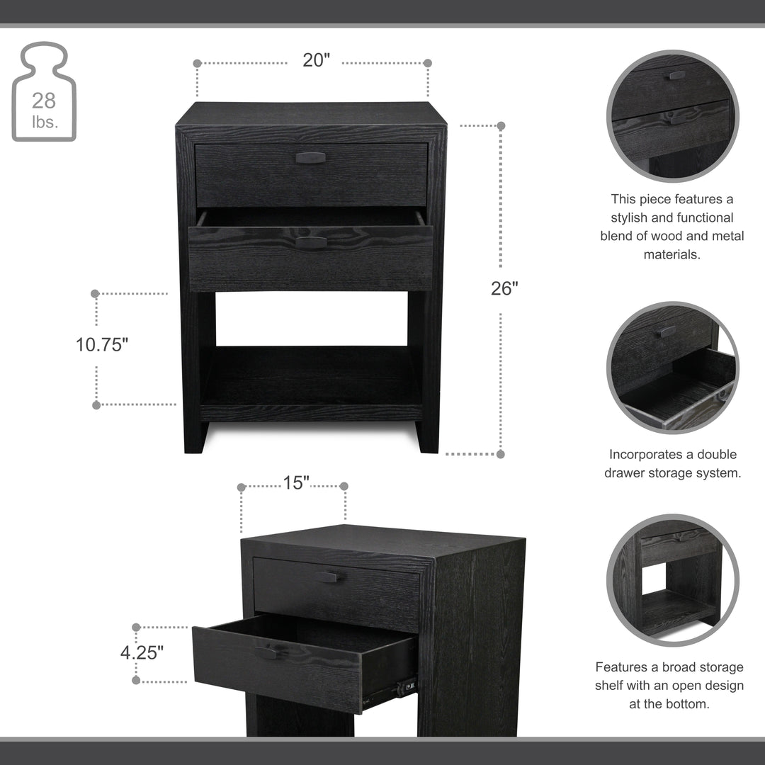 6083BK - Vivara 2 Drawer Nightstand - Black