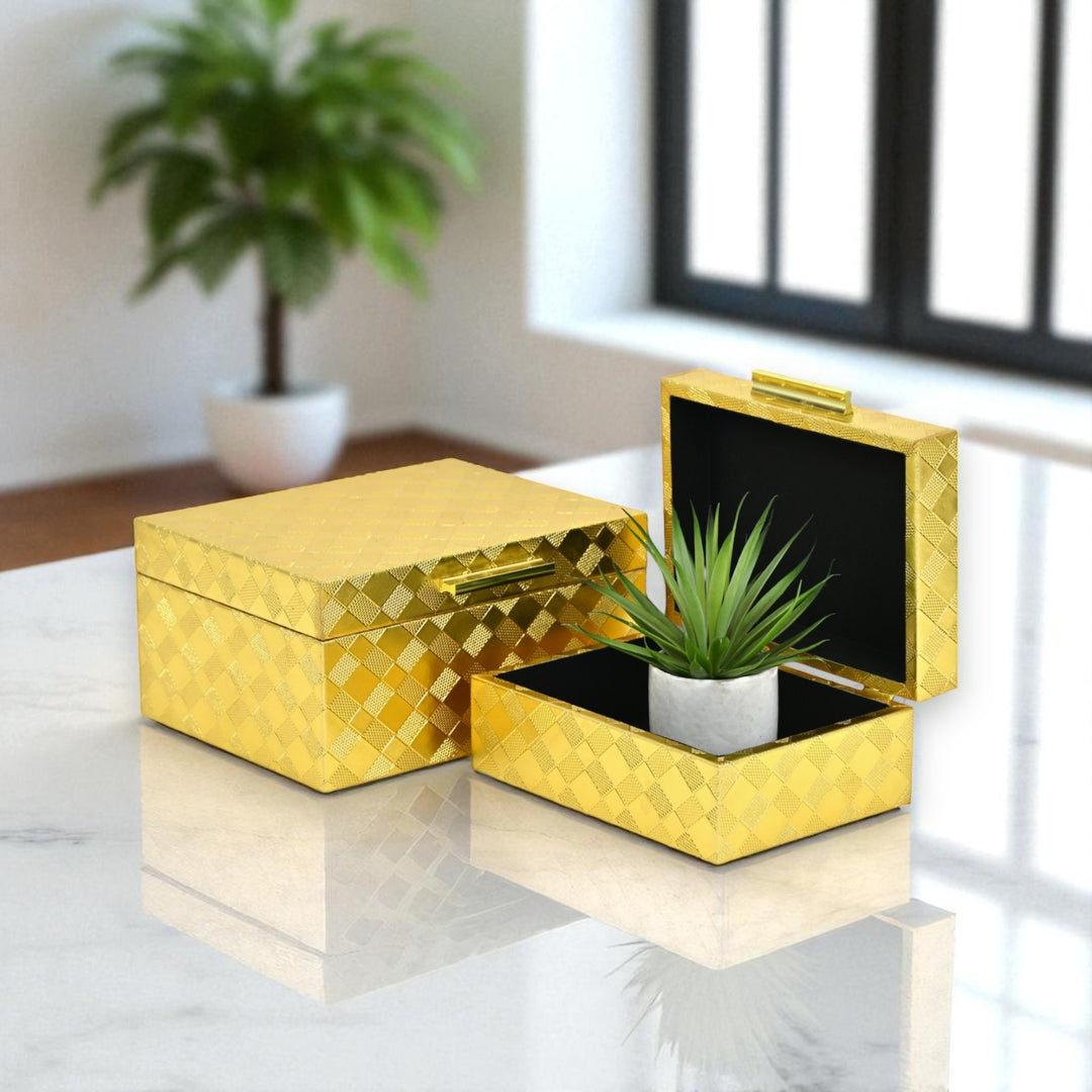 6196-2GD - Zuleika Vinyl Diamond Checkered Pattern Box Set - Gold