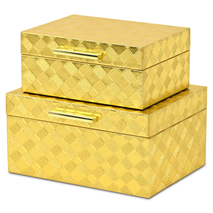 6196-2GD - Zuleika Vinyl Diamond Checkered Pattern Box Set - Gold