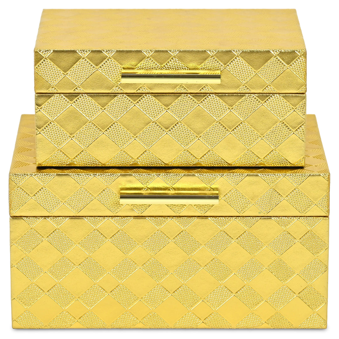 6196-2GD - Zuleika Vinyl Diamond Checkered Pattern Box Set - Gold
