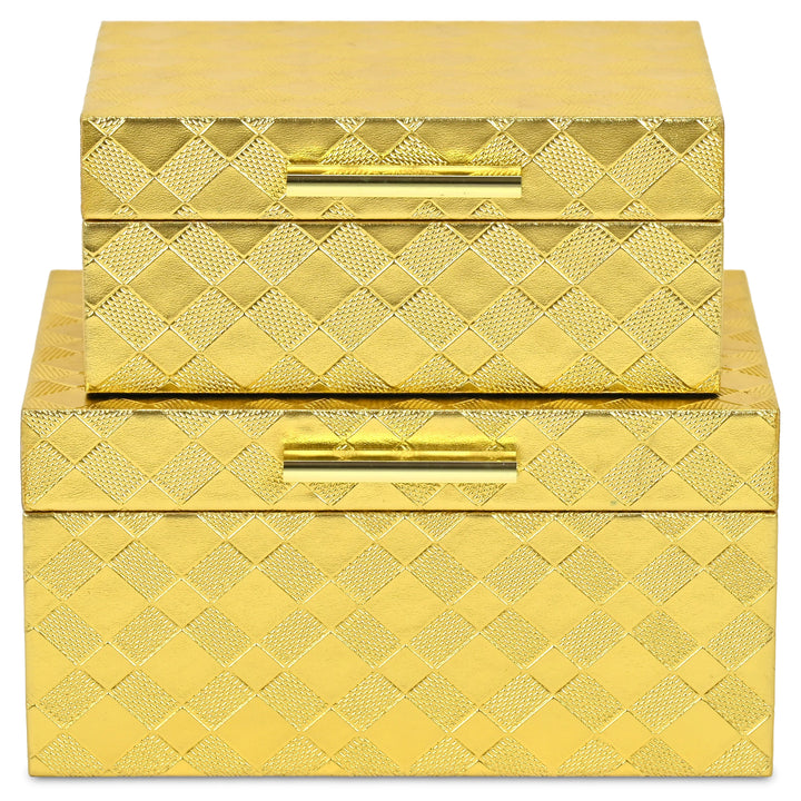 6196-2GD - Zuleika Vinyl Diamond Checkered Pattern Box Set - Gold