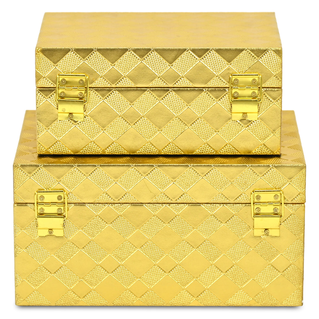 6196-2GD - Zuleika Vinyl Diamond Checkered Pattern Box Set - Gold