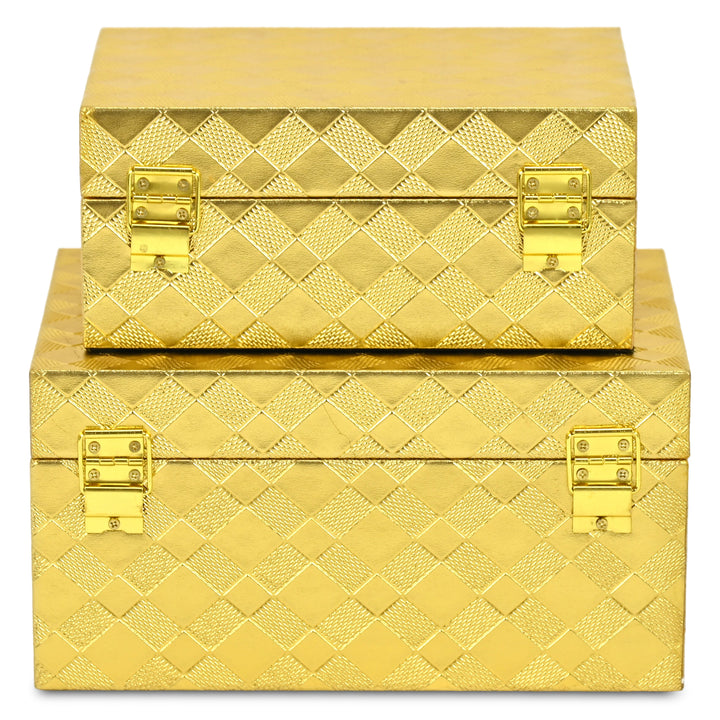 6196-2GD - Zuleika Vinyl Diamond Checkered Pattern Box Set - Gold